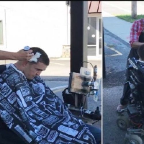 BARBER CUTS HAIR OF MAN IN WHEELCHAIR ON SIDEWALK AFTER SHOP PROVES INACCESSIBLE