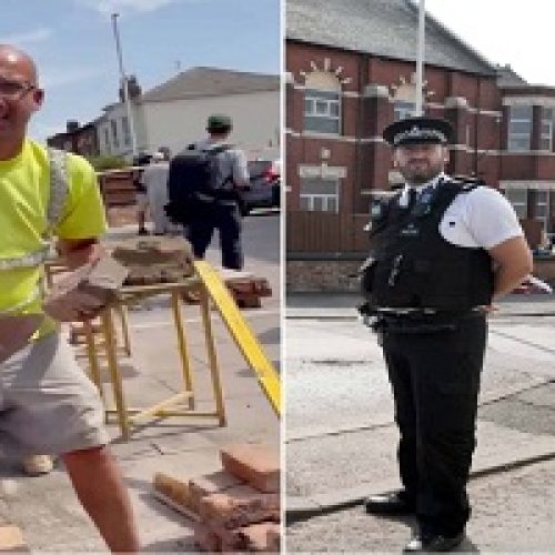 Community Comes Together to Rebuild Brick Wall of Mosque Damaged by Rioters
